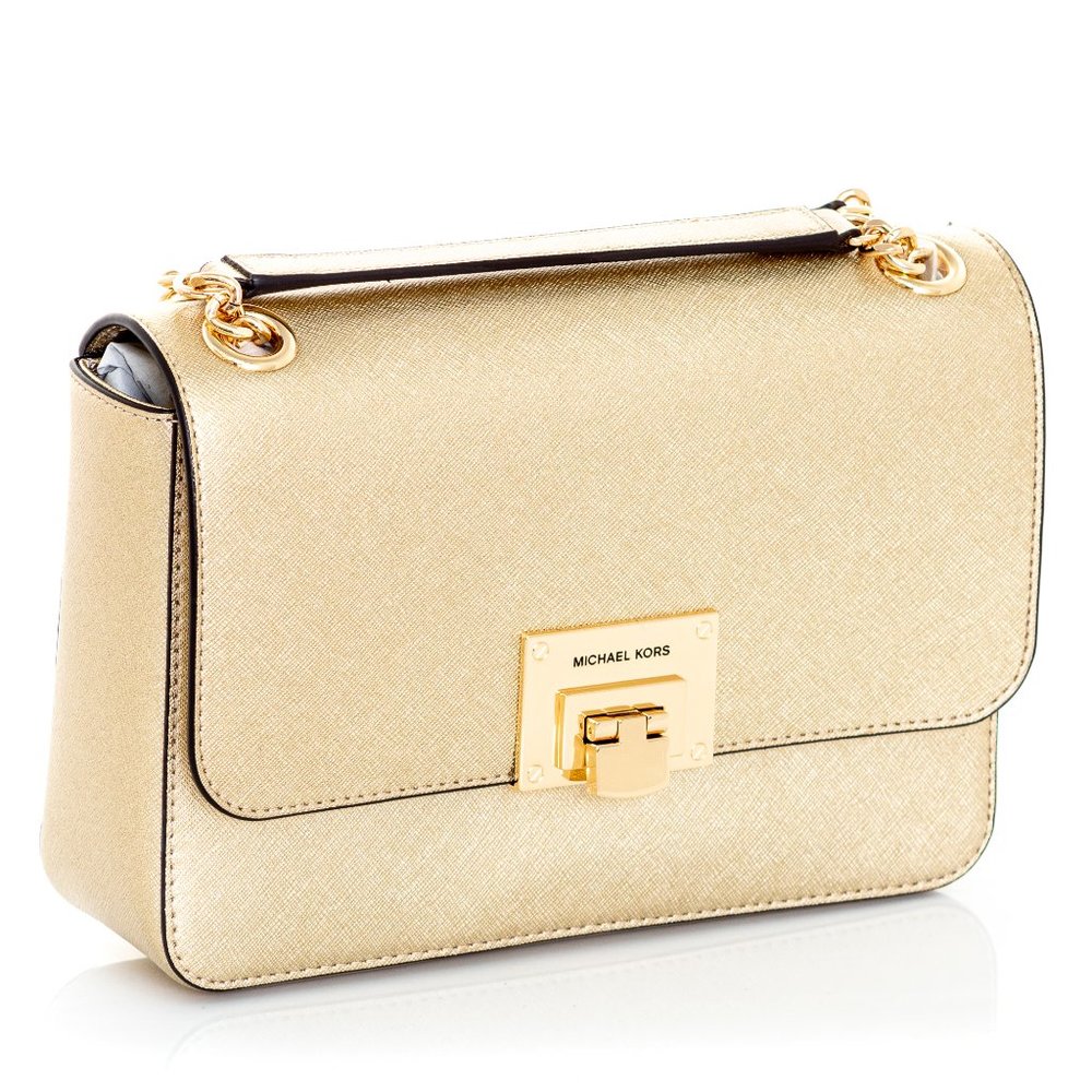 MICHAEL KORS Tina Medium Shoulder Flap Bag Gold